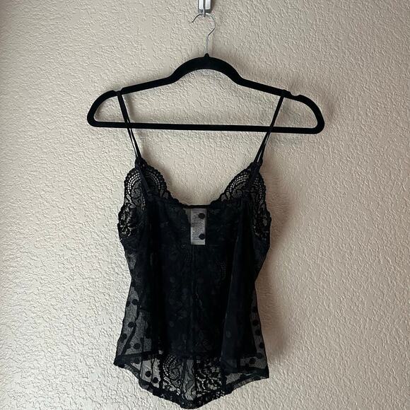 In Bloom Lace Polka Dot Camisole Tank Top Black Medium - Picture 5 of 7
